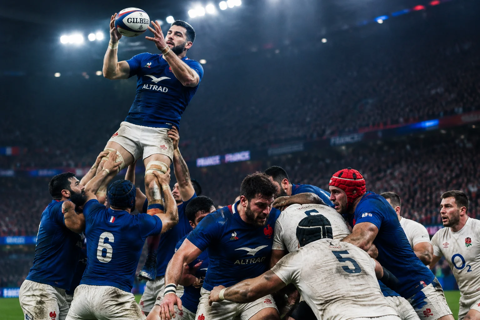 XV de France en action lors d'une phase de combat collectif